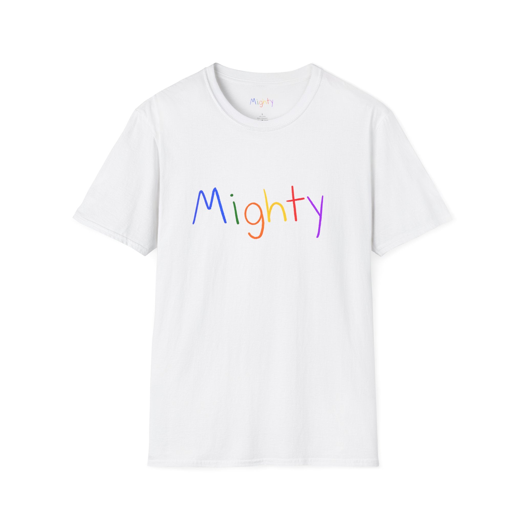 Mighty rainbow text T-Shirt | Affirmation graphic tee