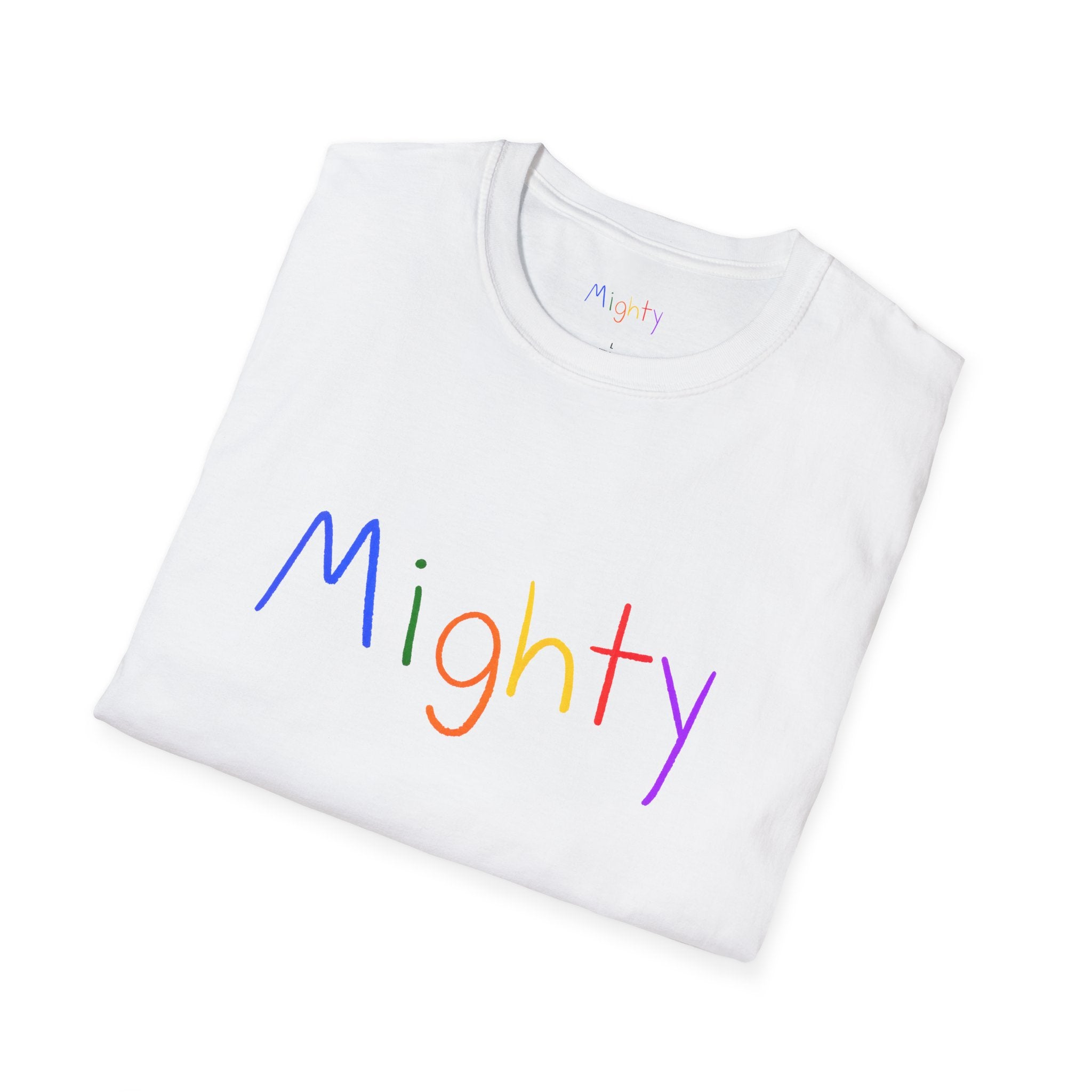 Mighty rainbow text T-Shirt | Affirmation graphic tee