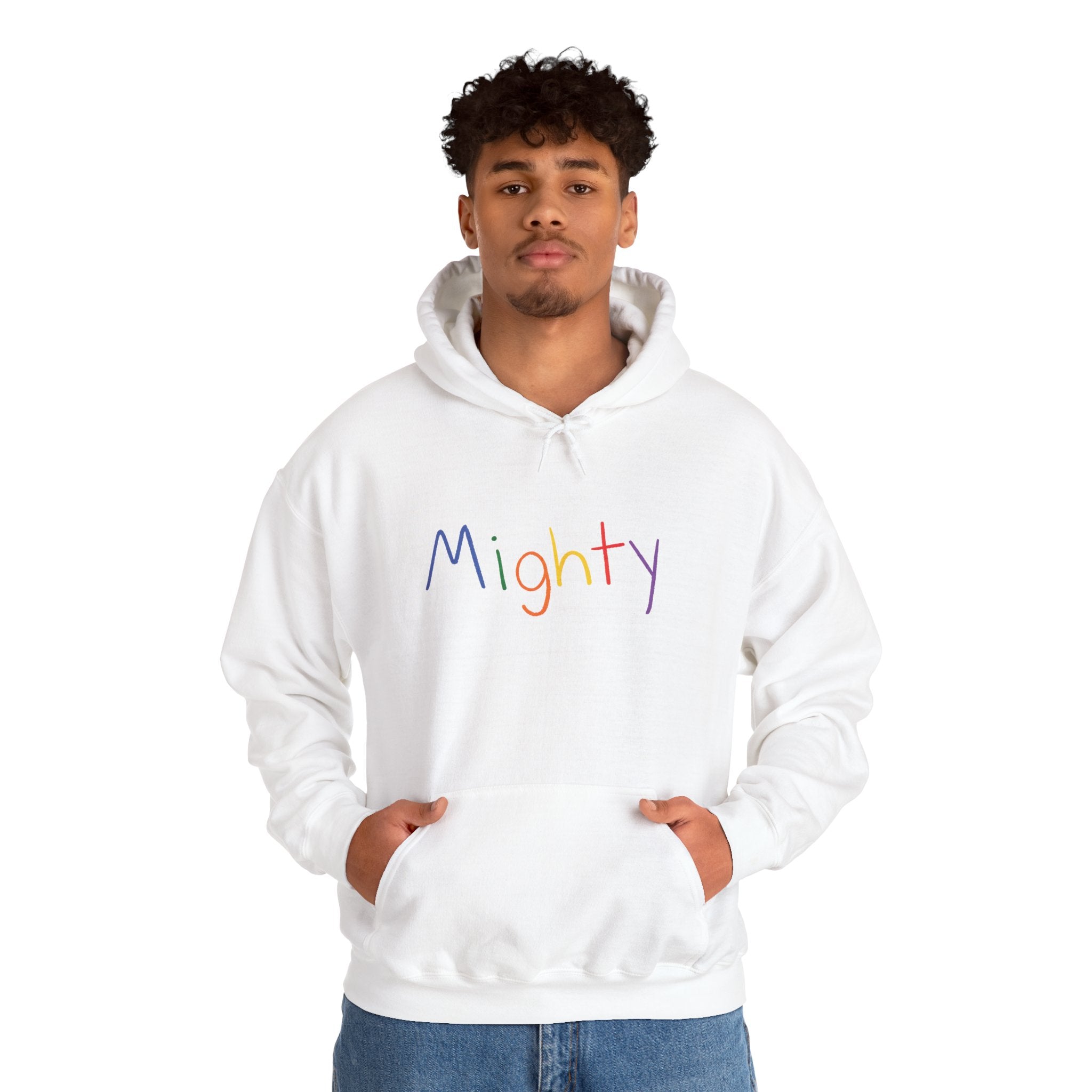 Mighty rainbow script Hoodie | Mighty God back design